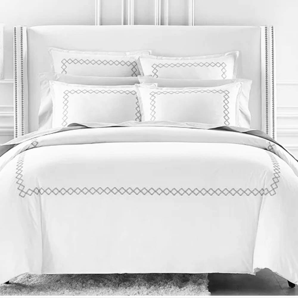 Sky NAVY Embroidered Percale Duvet Cover and Shams Set, Twin NEW w/Tag $230